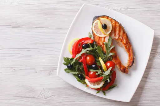 Grilled Salmon with Tomatoes and Olives