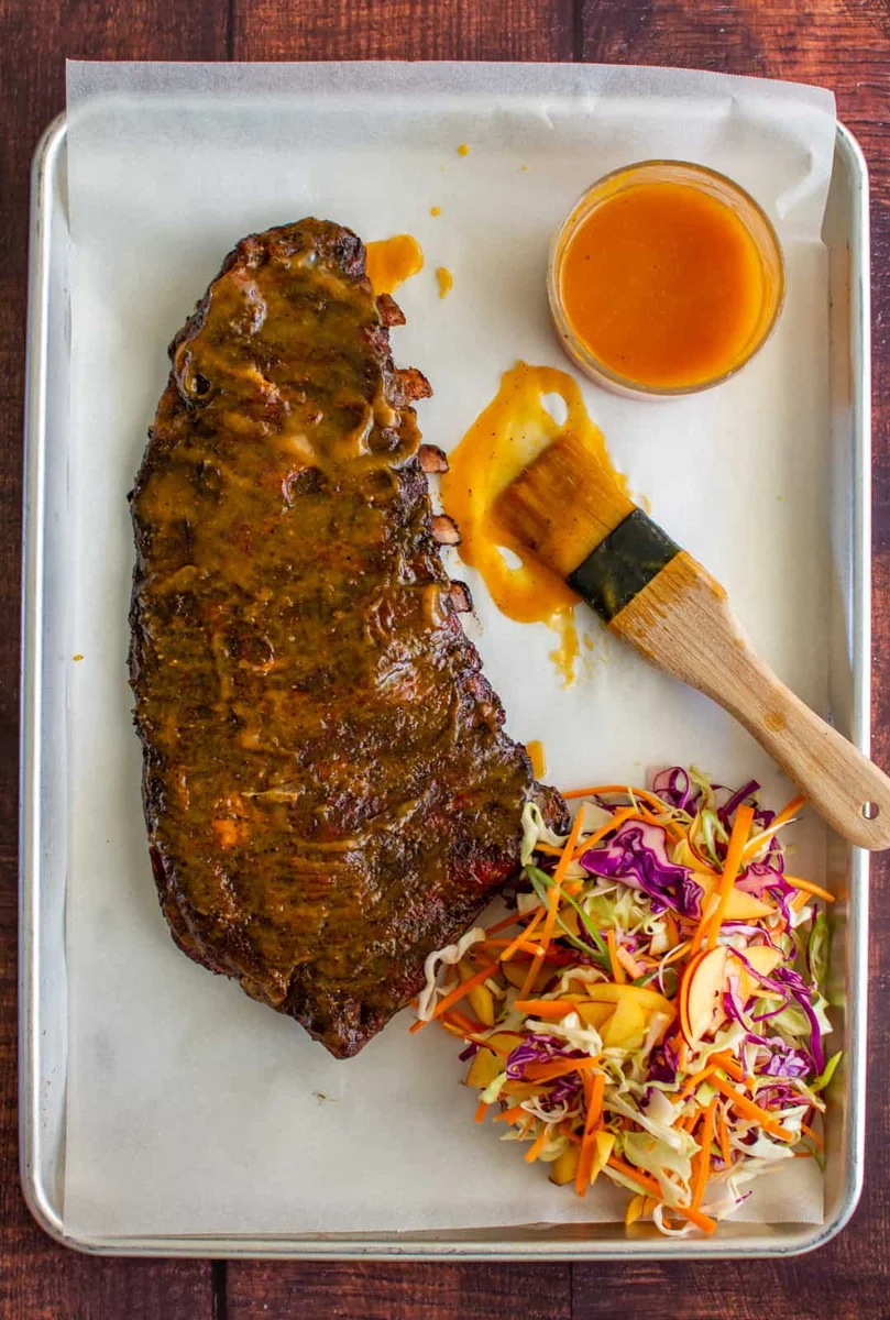 Smoked Pork Ribs - bourbon peach glaze
