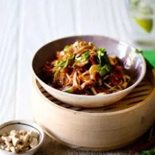 Chicken and Cashew Nut Stir-Fry Served with Egg Noodles