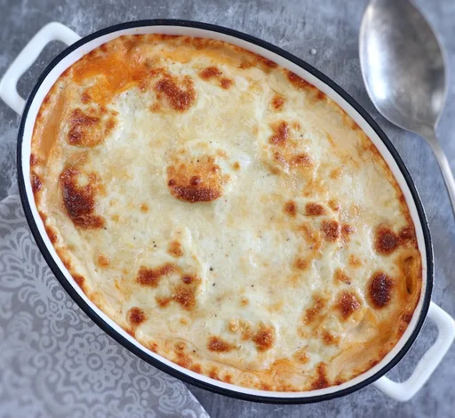 Puré de patata gratinado con atún y huevo
