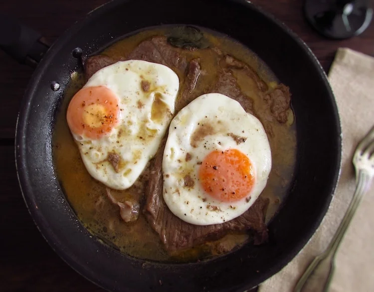 Veal steak with egg