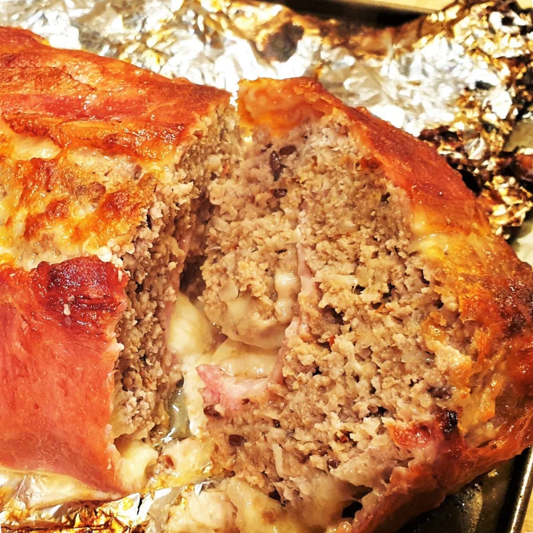 Meatloaf wrapped in bacon