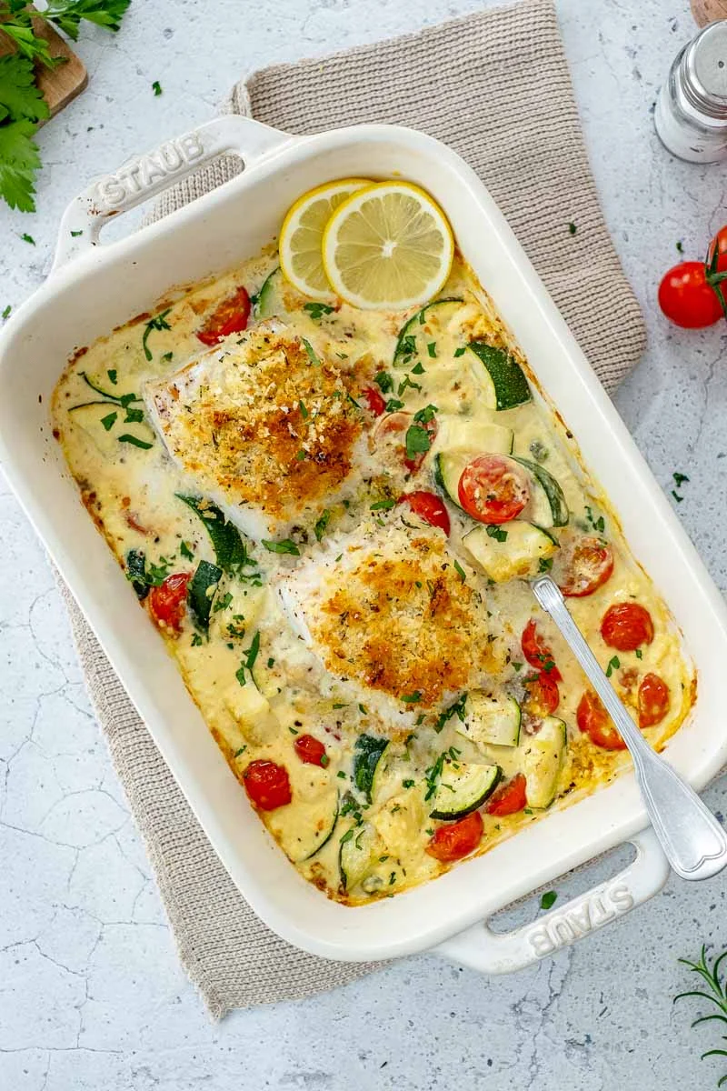 Kabeljauw uit de oven met mosterd roomsaus