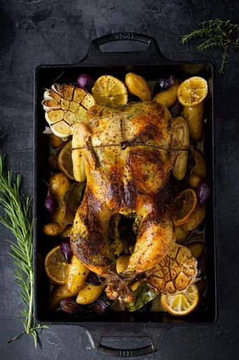Pollo asado a las hierbas con sidra de manzana