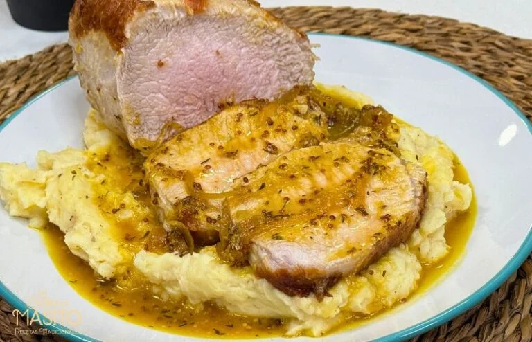 Lomo de cerdo en salsa de naranja miel y mostaza