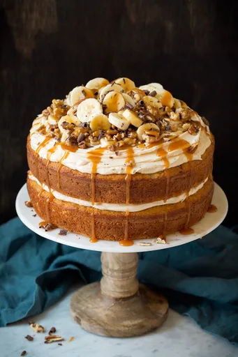 Pastel de plátano con glaseado de caramelo salado