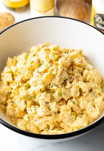 Ensalada de patata con huevos rellenos