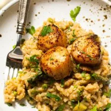 Lemon Butter Scallops With Spring Risotto