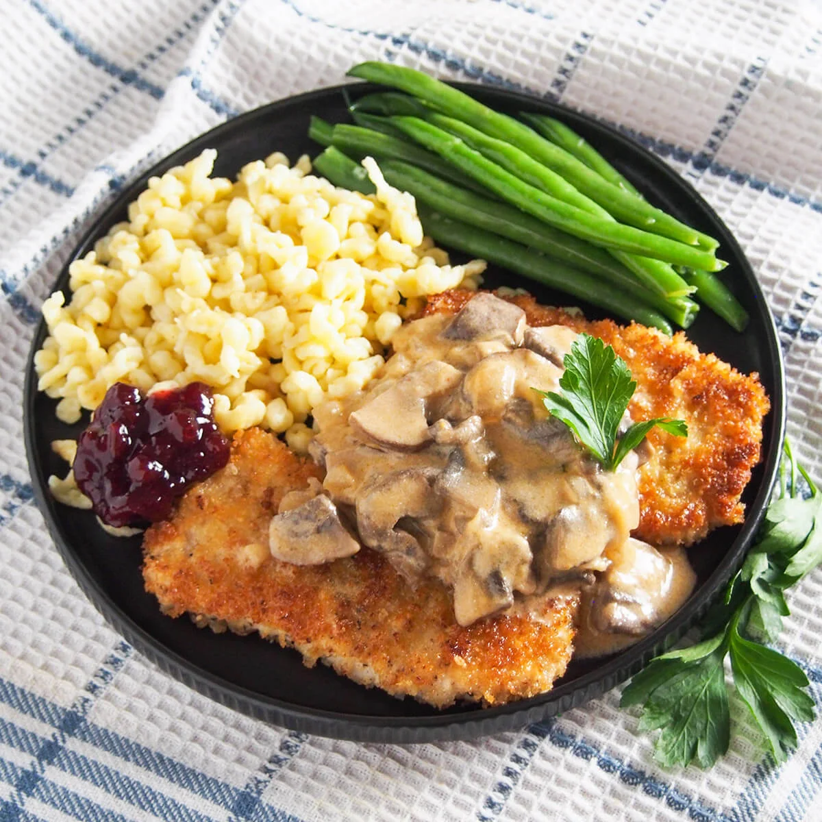 Jaegerschnitzel (schnitzel with mushroom sauce)
