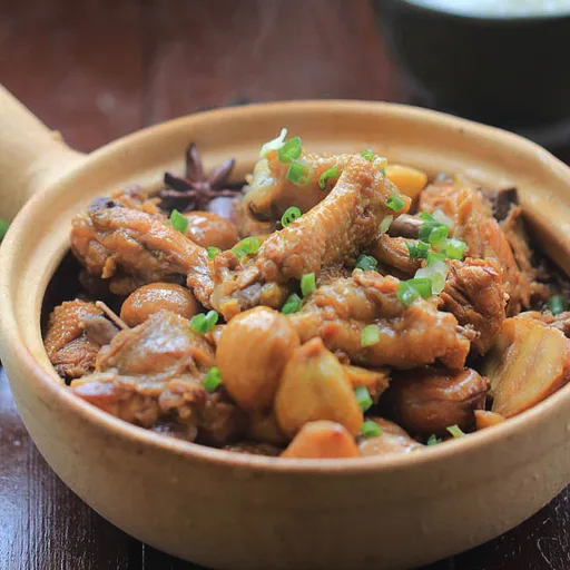 Pollo estofado con castañas