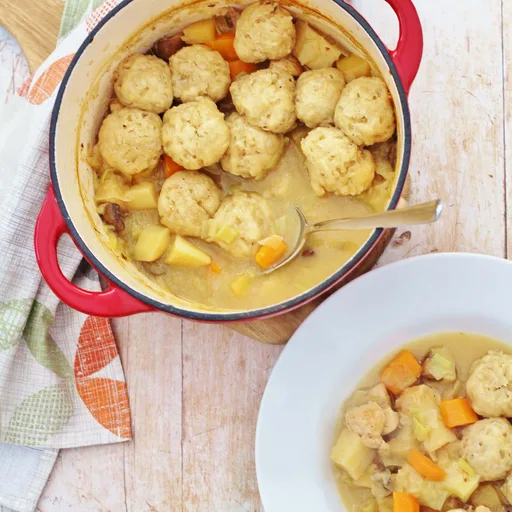 Estofado de pollo asado con dumplings fáciles