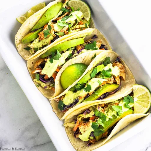 Shredded Chicken Tacos with Cilantro Lime Slaw