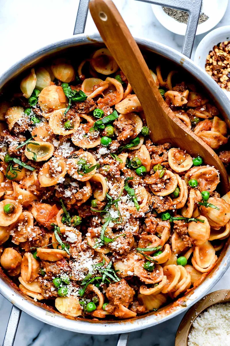 Pasta with Turkey Sausage and Peas