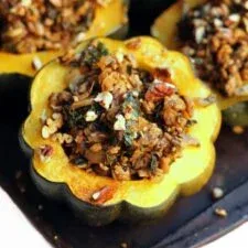 Vegetarian Stuffed Acorn Squash with Tempeh "Sausage"