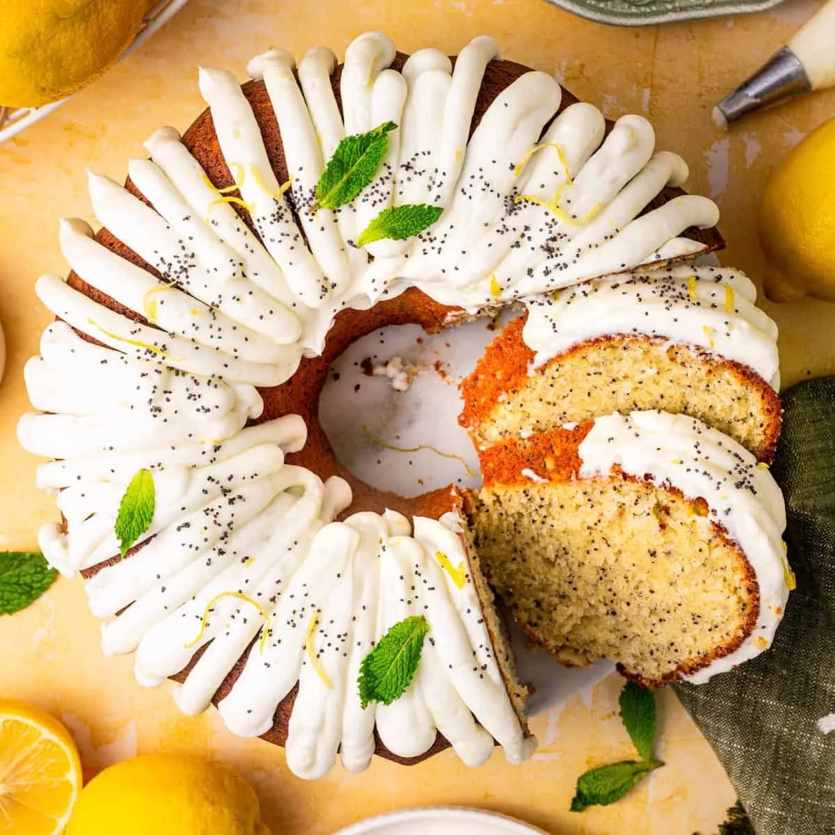 Lemon Poppy Seed Bundt Cake with Lemon Cream Cheese Frosting