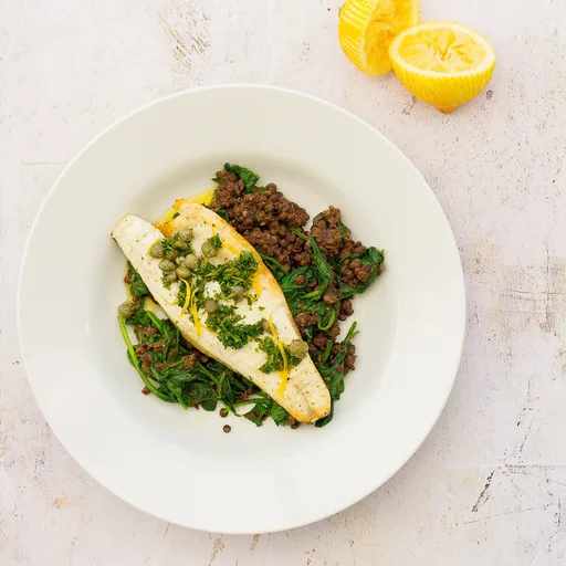 Sea Bass with Puy Lentils and Spinach