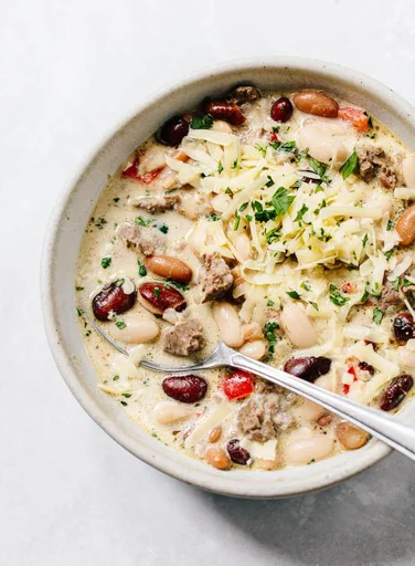 Creamy Three-Bean Chili with Sausage
