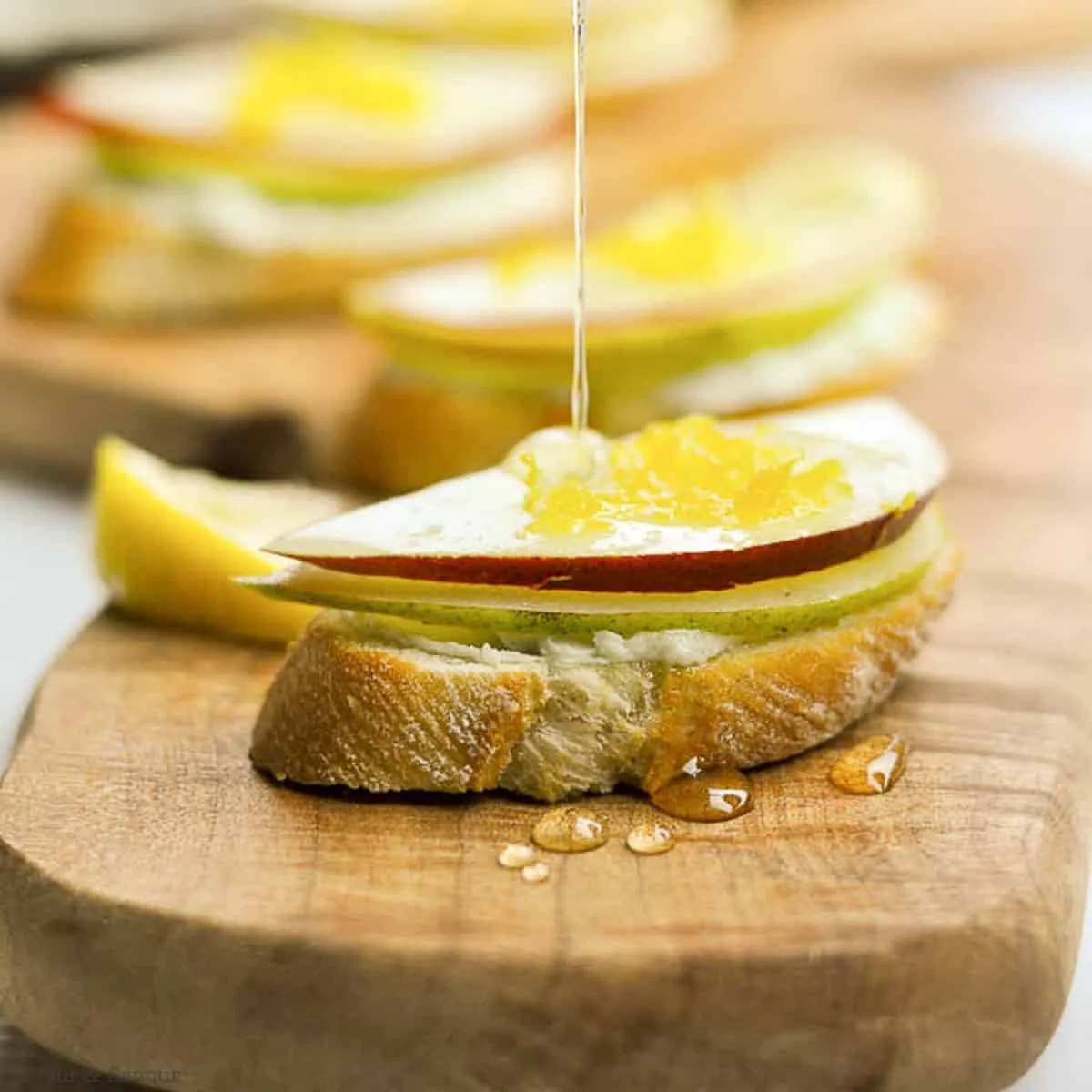 Blue Cheese Crostini with Crisp Honeyed Pear