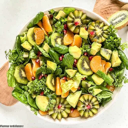 Kiwi Mandarin Spinach Salad with Creamy Avocado Dressing