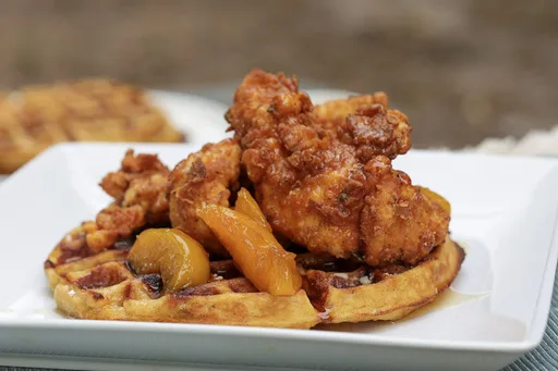 Fried Chicken Tenders and Sweet Potato Waffles