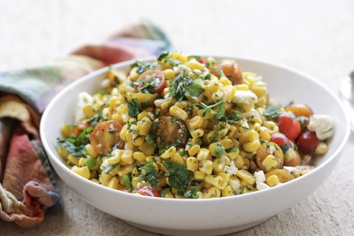 Corn and Tomato Salad with Feta Cheese