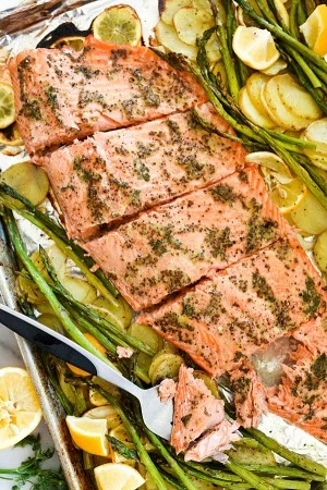 Sheet-Pan Mustard Salmon Dinner
