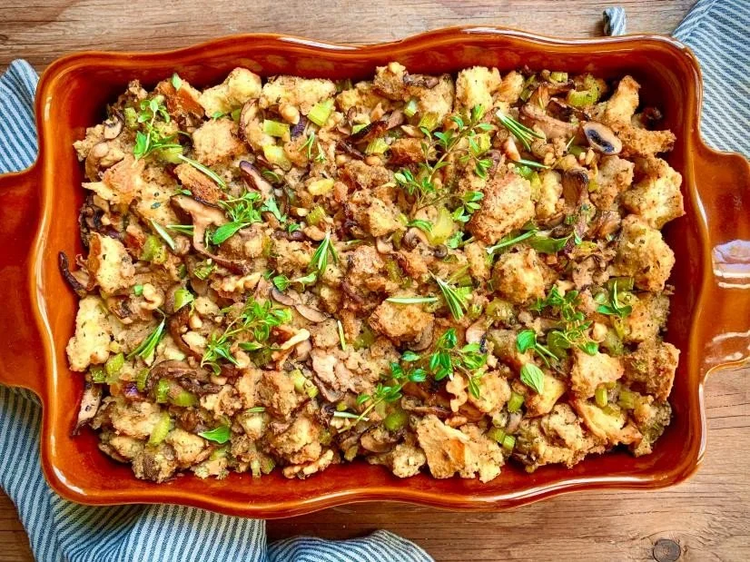 Vegan Sourdough Stuffing with Wild Mushrooms and Walnuts