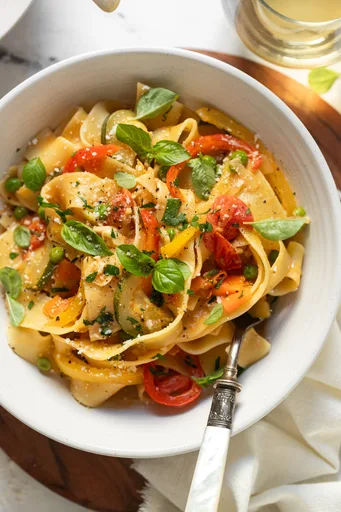 Pasta Primavera cremosa en 30 minutos