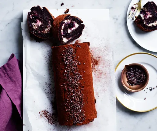 Flour & Stone’s blackberry and chocolate meringue roulade