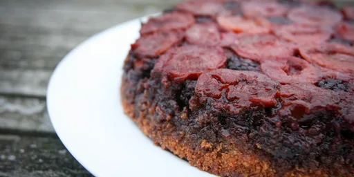 Damson plum upside-down cake