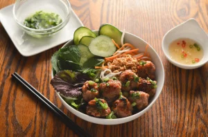 Bún Nem Nướng - Vietnamese Grilled Pork Meatballs & Rice Noodles
