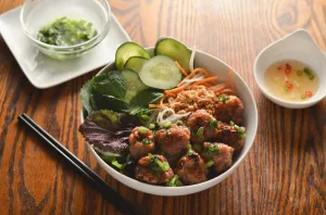 Bún Nem Nướng - Vietnamese Grilled Pork Meatballs & Rice Noodles