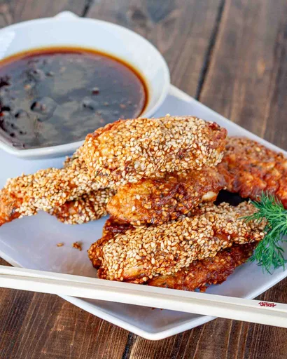 Pollo con costra de sésamo