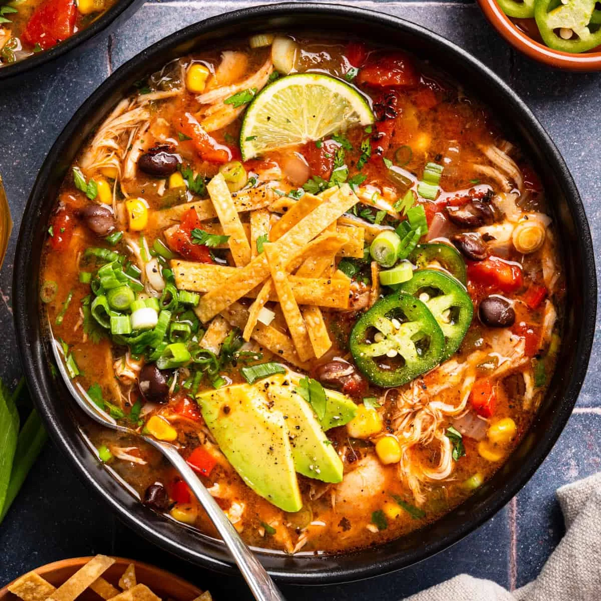 Mexican Chicken Tortilla Soup with Black Beans and Corn