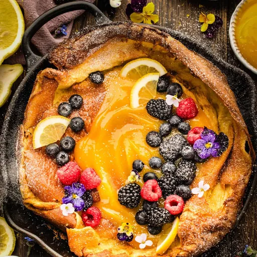 Classic Dutch Baby Pancake (with Lemon Sauce and Berries)