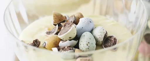 White chocolate mousse with crushed Mini Eggs