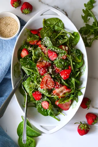 Ensalada de espinacas, rúcula y fresas
