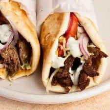 Easy Beef Gyro recipe wrapped in Pita bread
