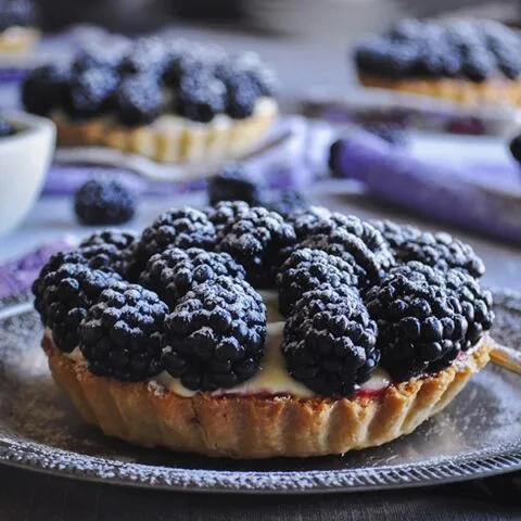 Individual Blackberry Amaretto Custard Tarts