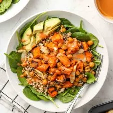 Chickpea Sweet Potato Buddha Bowl with Spicy Tahini Sauce