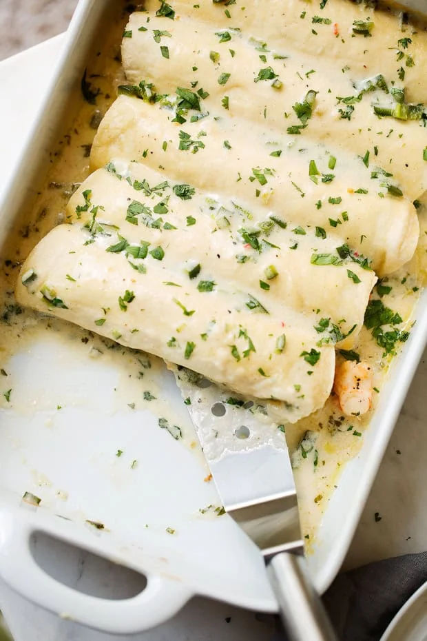 Shrimp Enchiladas with Creamy Poblano Sauce