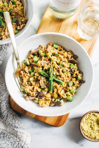 Mushroom Asparagus Farro Risotto