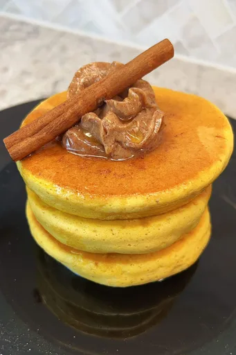 Pumpkin Pancakes (Souffle Pancakes) w/ Cinnamon Honey Butter