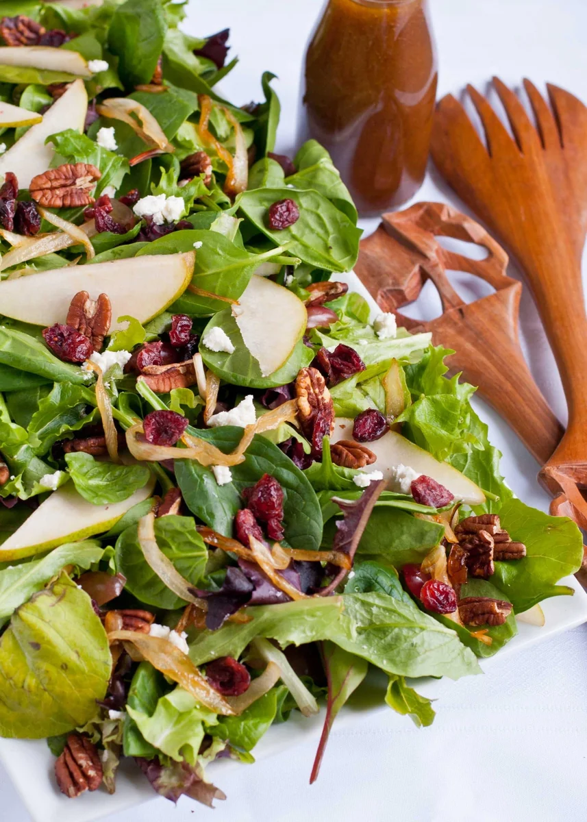 Caramelized Onion, Pear, and Goat Cheese Salad with Maple Vinaigrette
