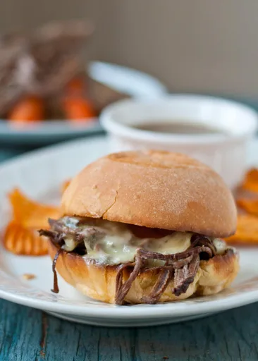 Slow Cooker Beef Brisket French Dip Sandwiches