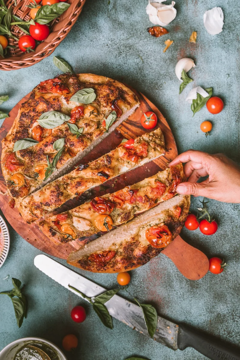 Pesto Tomato Garlic Focaccia