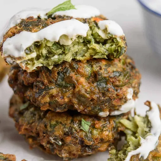 Spinach Fritters With Feta + Yogurt Dip