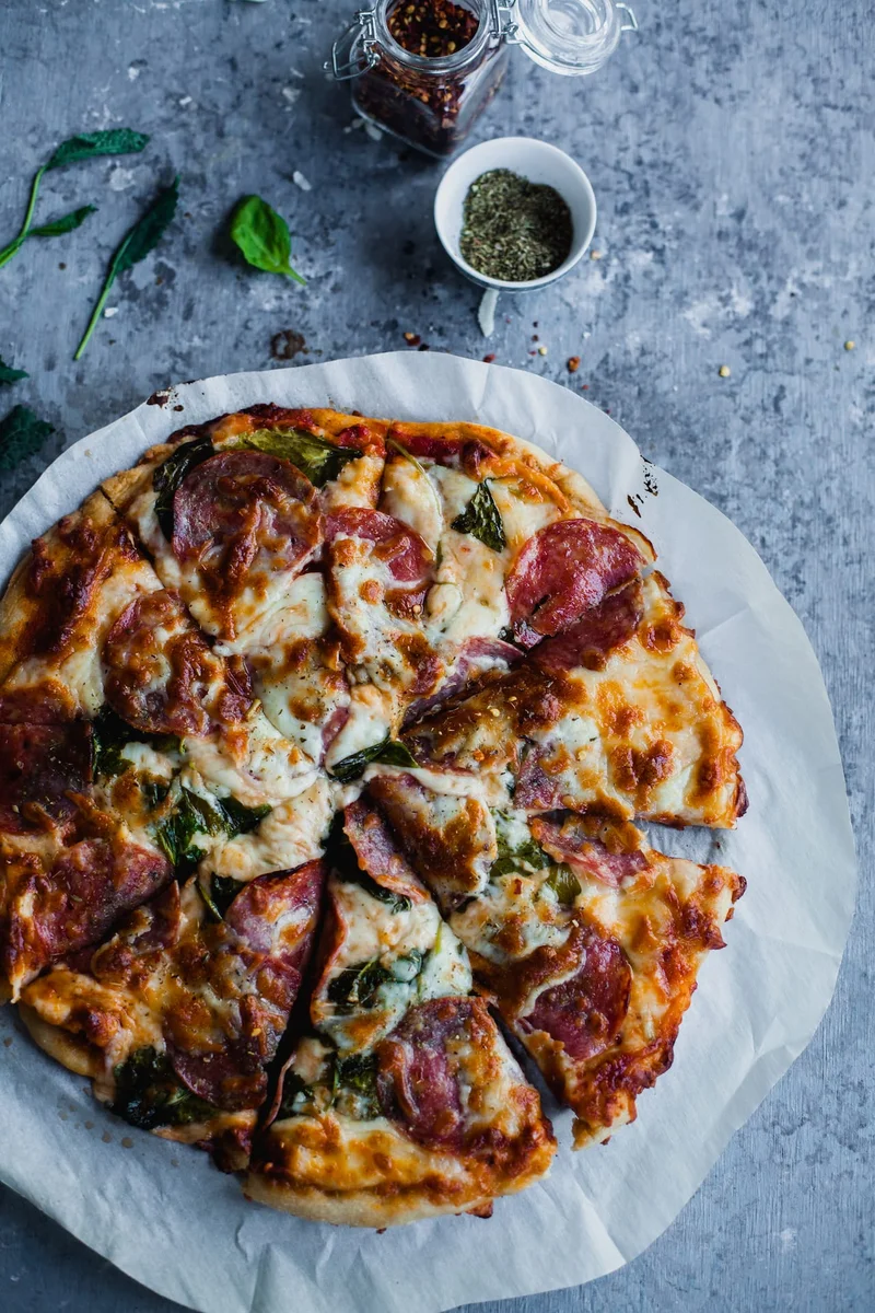Spinach Kale Salami Pizza