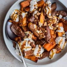 Sweet Potato Wedges with Almond Tahini
