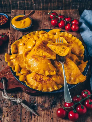 Raviolis de calabaza con relleno cremoso (veganos)